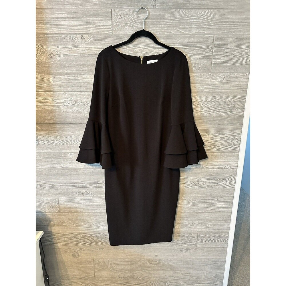 Elegant‎ Black Calvin Klein Bell Sleeve Dress, Size 8